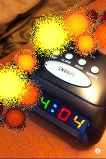 Screenshot: AR mode blowing up alarm clock.